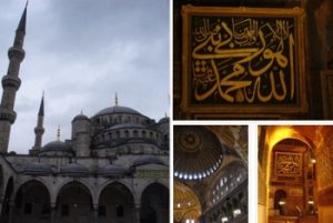 Blue Mosque & Hagia Sophia interiors with exquisite Islamic calligraphy...