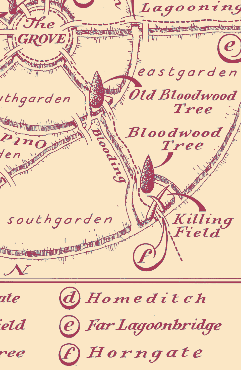 map detail showing location of the Bloodwood Tree
