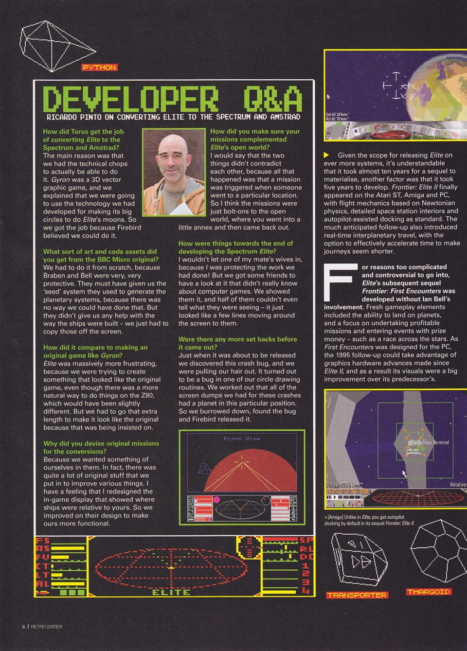 Elite conversion interview in Retro Gamer, Aug 2022—interview with Ricardo Pinto