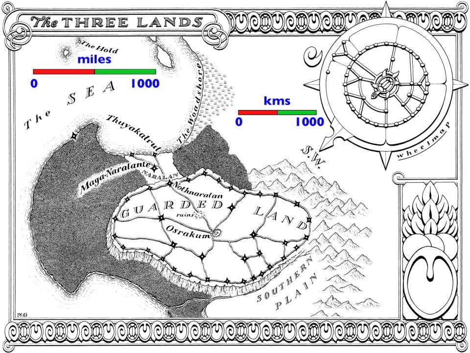 map of the Three Lands showing scale